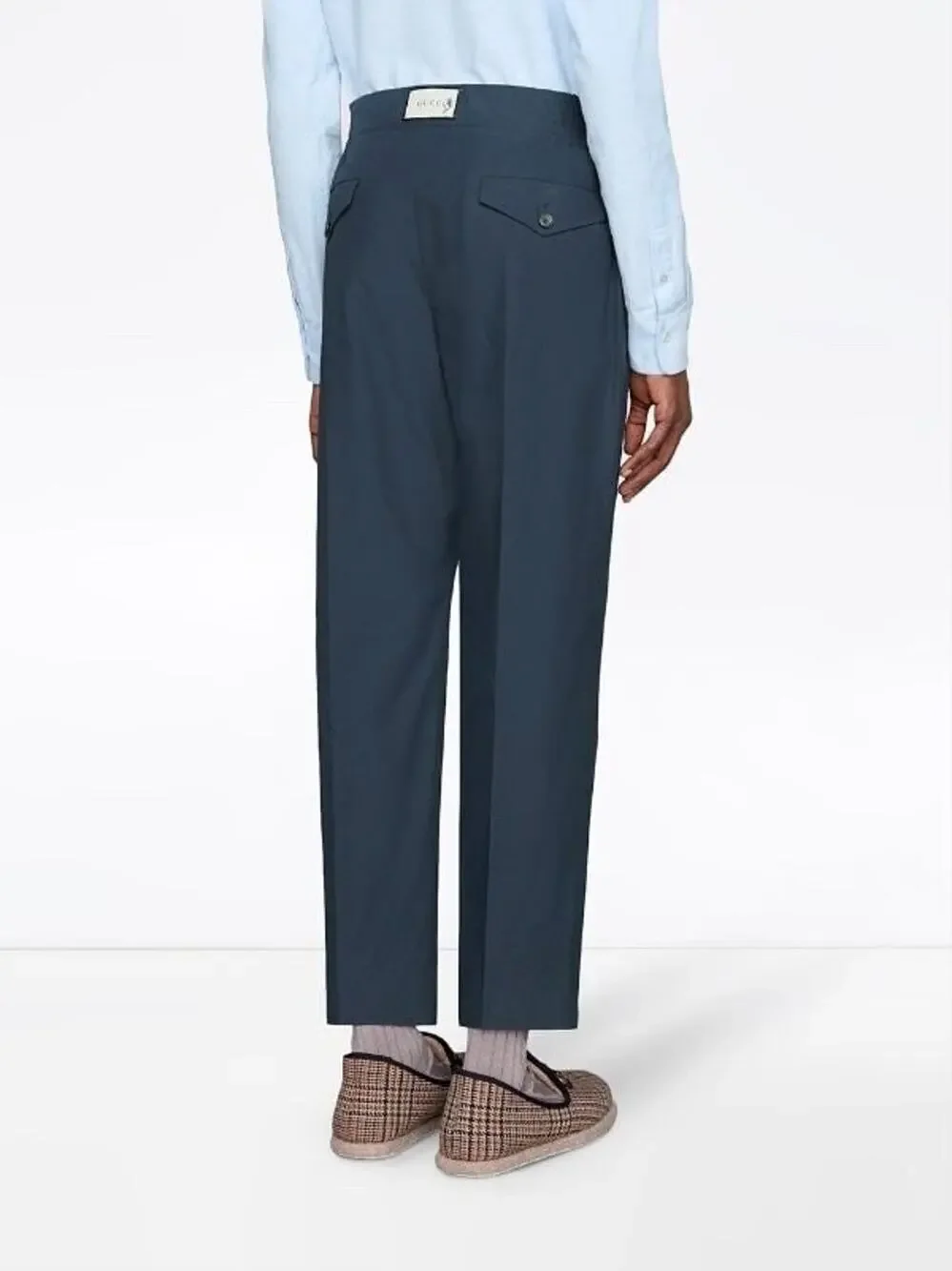 NWT Gucci Blue Poplin Slim Tapered Logo & Flower Patch Pants 46EU/30US $950.00